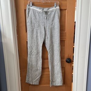 Light Gray Linen-Blend Drawstring Pants